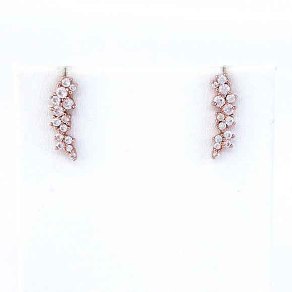 Vintage Sterling Silver 925 Rose Gold Tone Cubic Zirconia Earrings - Picture 4 of 7